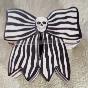 6 CERAMIC BOW COASTER SET! SKULLS PUMPKINS AND BLACK SWAN!! NEW!